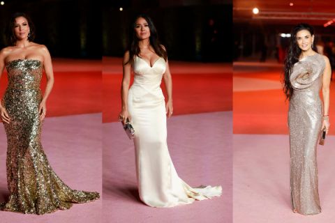 Zlatne devojke! Demi Mur, Salma Haiek i Eva Longoria blistaju u metalik haljinama - "zapalile" crveni tepih u Los Anđelesu (FOTO)